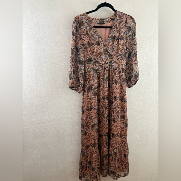 Lucky Brand Dresses & Skirts - Lucky brand bohemian-style long dress ruffled tiers floral and long sleeves S